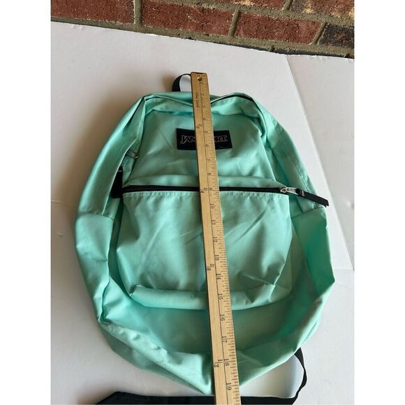 JanSport 2 zippers mint green backpack (minor discoloration) 18x15" - Picture 4 of 5